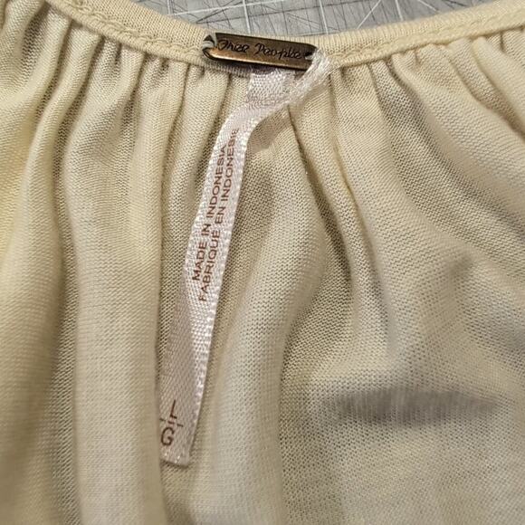 Free People Ann's Ruched Short Sleeve Scoop Neck Flowy Cream Top, Size L - Picture 4 of 11